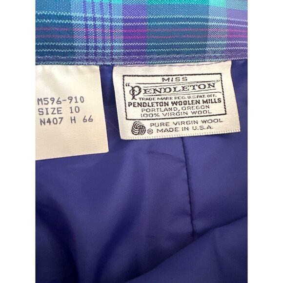 Vintage Pendleton Plaid Wool Skirt Size 10 Purple Green Plaid USA Made - Picture 3 of 4